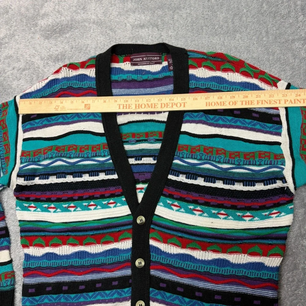 Vintage‎ John Ashford Coogi Style Cardigan Sweater Mens Size M 3D Knit 90s